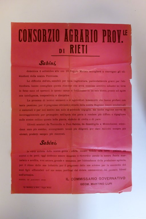 Manifesto Rieti Consorzio Agrario Provinciale Convegno Poggio Mirteto 1949 Ulivi