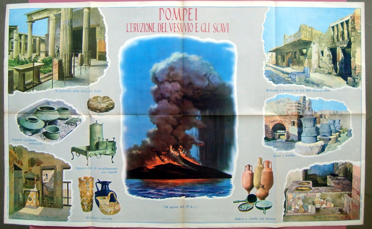 Manifesto Scolastico L'Eruzione del Vesuvio gli Scavi 1958 Pompei La …