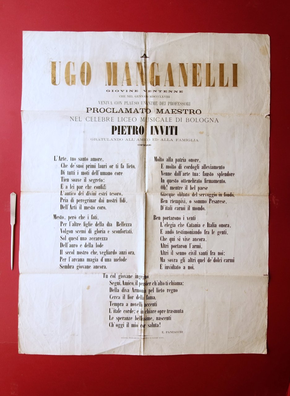 Manifesto Ugo Manganelli Maestro Liceo Musicale Sonetto Dono Pietro Inviti …