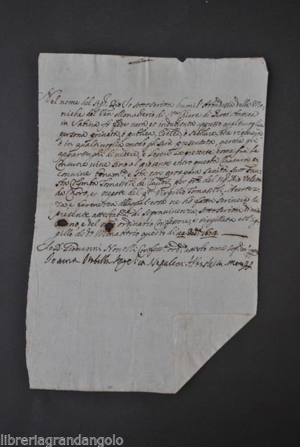 Manoscritti Roccantica Sabina Attestato Sopravvivenza Suora Clausura 1673