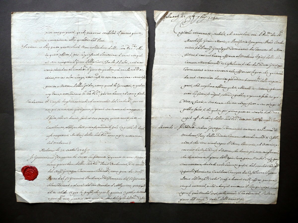 Manoscritto Castelvetro Rangoni Affitto Dazi Camera Marchionale 1747 Sigillo