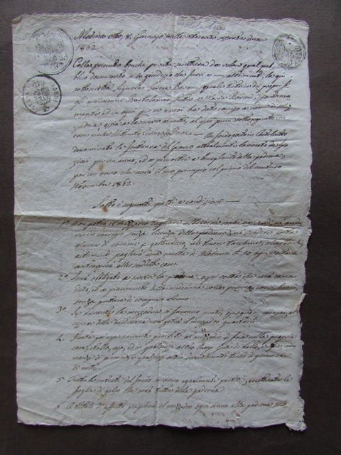 Manoscritto Contratto Mezzadria Castelvetro 1862 Barani Podere Fondanna Guerro