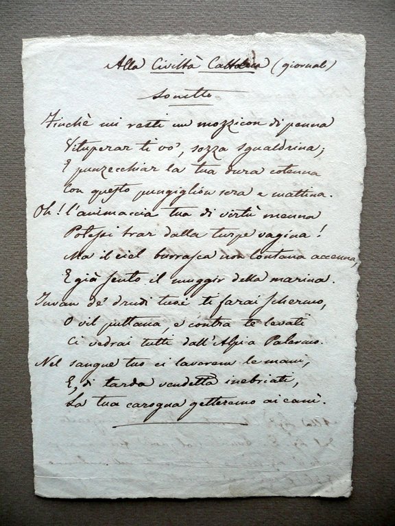 Manoscritto Due Sonetti Lode Cibi Dolci Al Giornale Civilt‡ Cattolica …