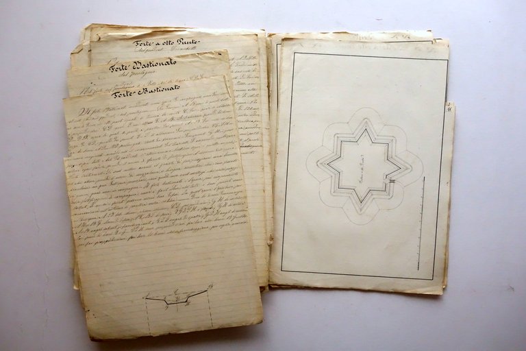 Manoscritto Elenco di Fortificazione Permanente e Passeggera 1851 Fortificazioni