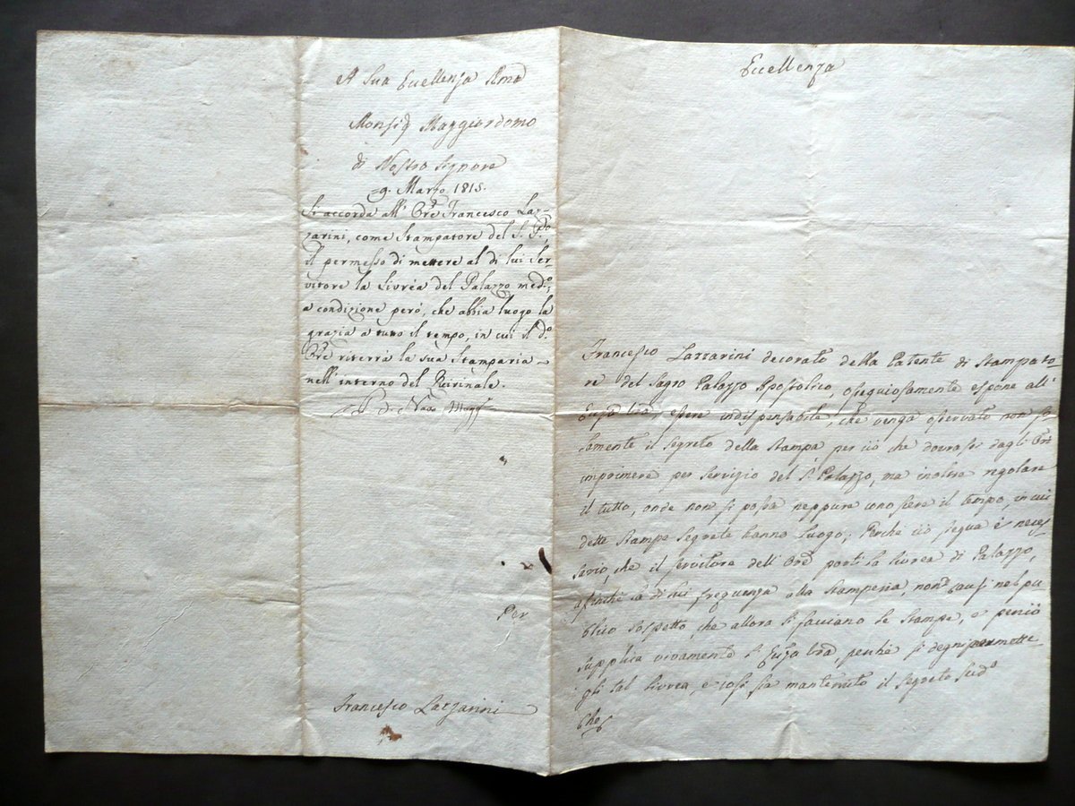 Manoscritto Patente Stampatore Sacro Palazzo Apostolico Permesso Livrea 1815