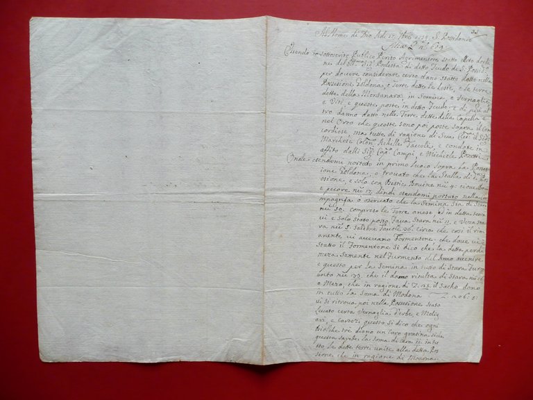 Manoscritto Perizia Agrimensore San Possidonio Possessione Goldona Lesie 1759