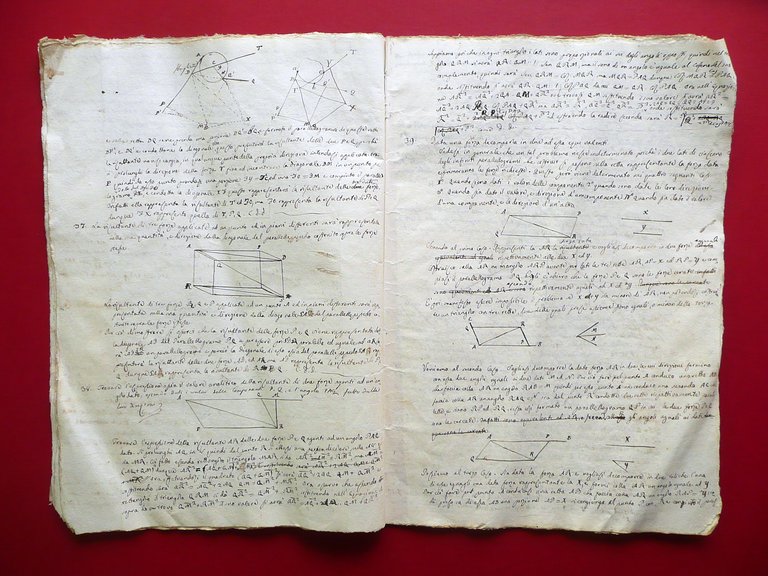 Manoscritto Principi di Fisica Generale Piano Inclinato Figure Primo Ottocento