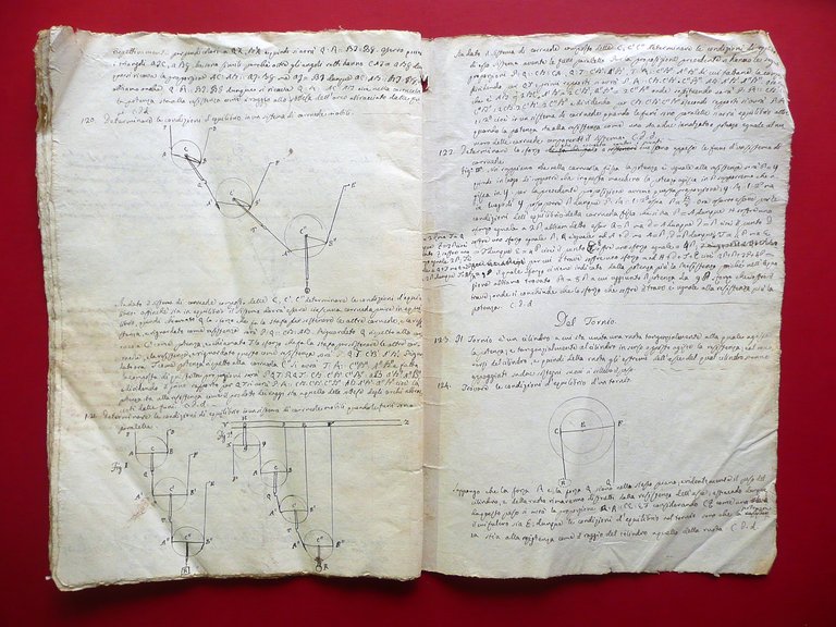 Manoscritto Principi di Fisica Generale Piano Inclinato Figure Primo Ottocento