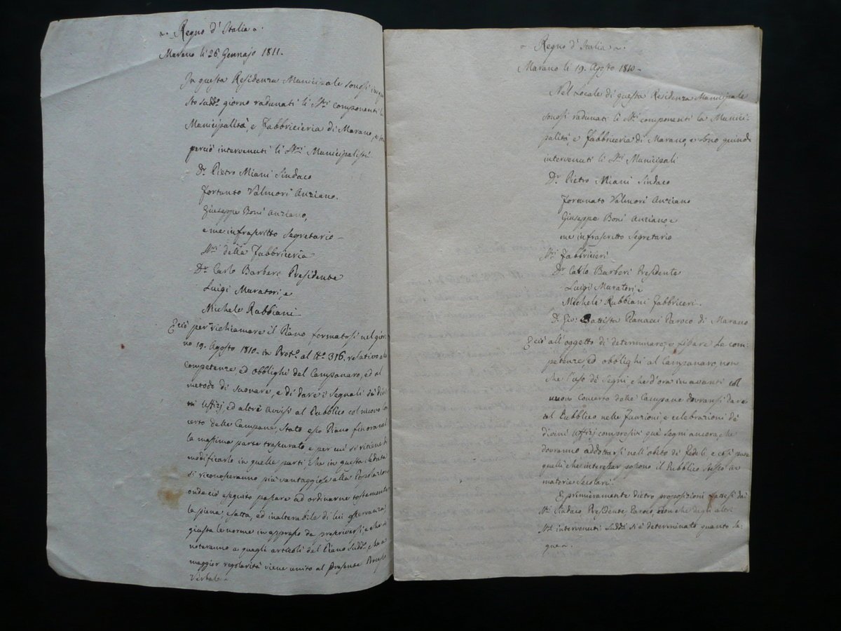 Manoscritto Regolamento pel Campanaro di Marano Modena 1810-11 Norme Compiti