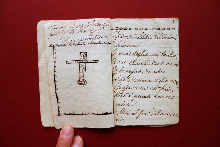 Manoscritto Relazione in Versi Apparizione S. Croce Poitiers Pappafava 1827