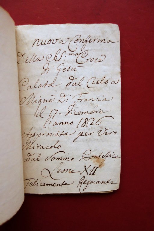Manoscritto Relazione in Versi Apparizione S. Croce Poitiers Pappafava 1827