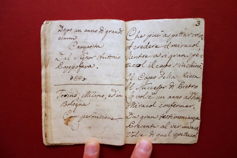 Manoscritto Relazione in Versi Apparizione S. Croce Poitiers Pappafava 1827