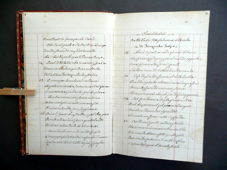 Manoscritto Similitudini Commedia Dante Gerusalemme Liberata Tasso Met‡ '800