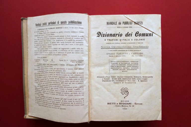Manuale dei Pubblici Servizi Dizionario Comuni e Frazioni Italia Colonie … | Immagine Gallery 4