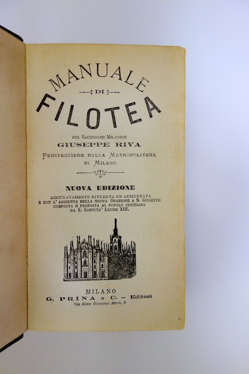 Manuale di Filotea Giuseppe Riva Prina Milano 1889 Legatura