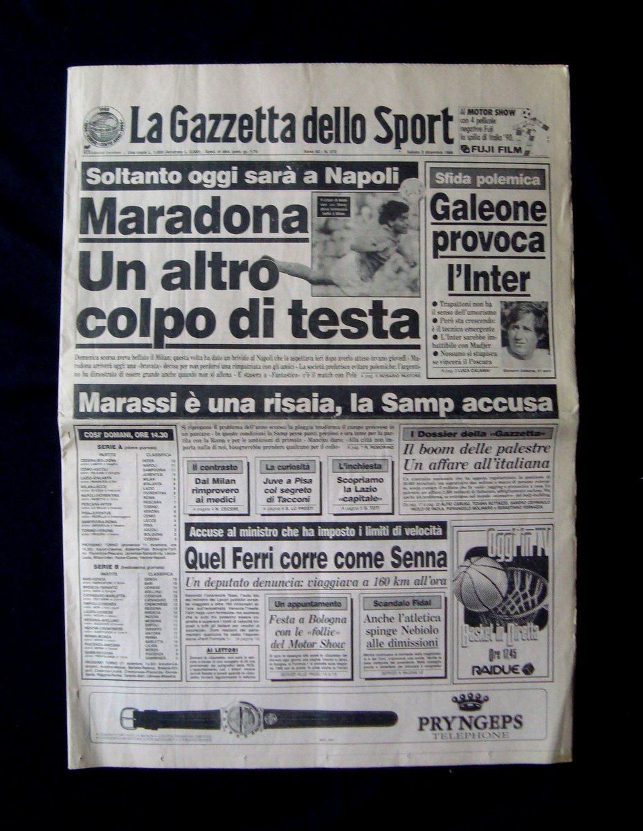 Maradona La Gazzetta dello Sport n 272 3 Dicembre 1988 …
