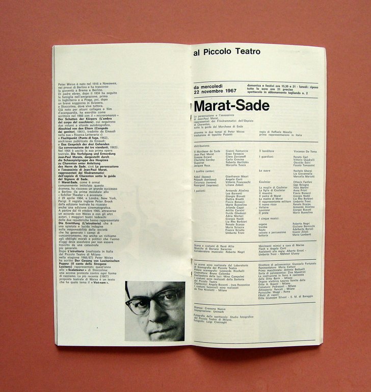 Marat-Sade Piccolo Teatro di Milano prima in Italia 1967-68 libretto …