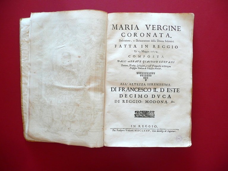Maria Vergine Coronata Solennità fatta In Reggio Vedrotti 1675 Tavole Macchine