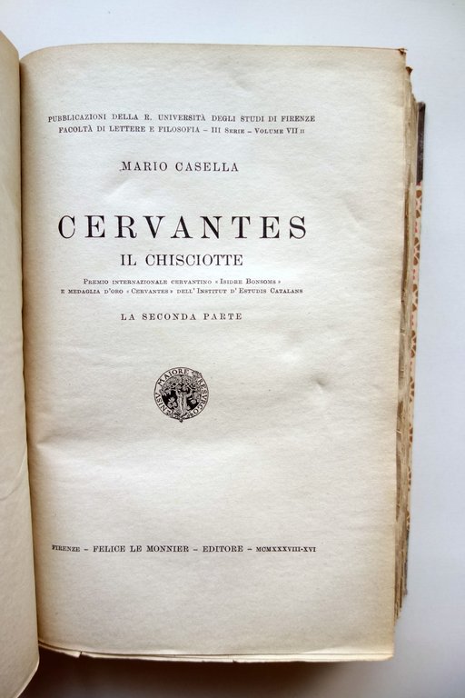 Mario Casella Cervantes Il Chisciotte Le Monnier Firenze 1938 2 …