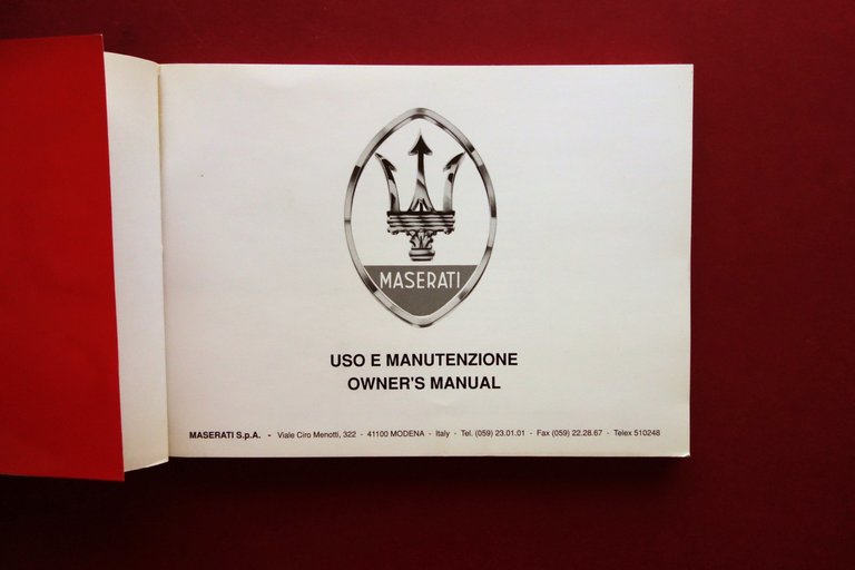 Maserati Shamal Libretto Uso e Manutenzione Edizione Italiano Inglese 1991