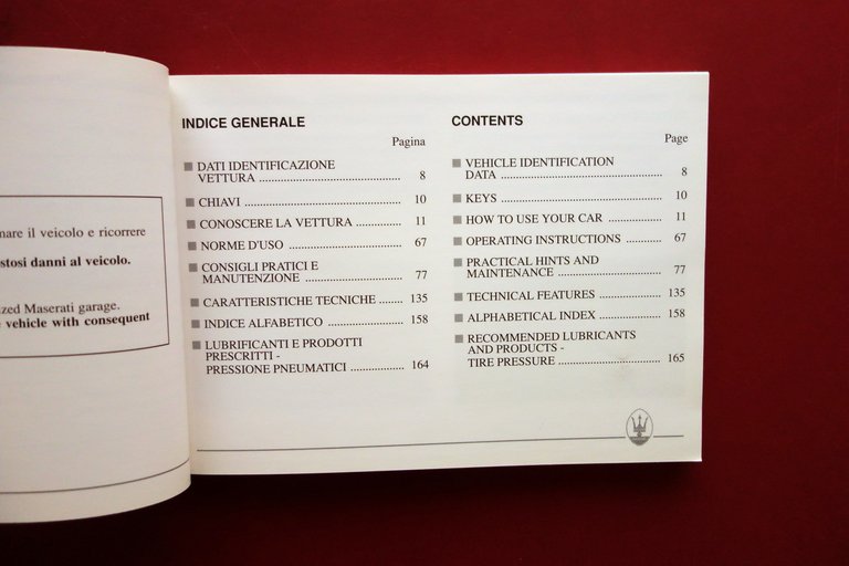 Maserati Shamal Libretto Uso e Manutenzione Edizione Italiano Inglese 1991