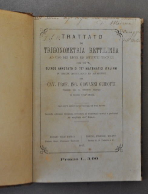 Matematica Guidotti Reggio Trigonometria Rettilinea Elenco Matematici 1877