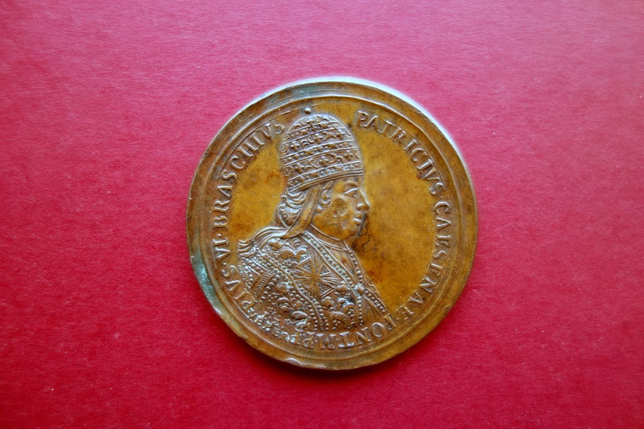 Medaglia Papa Pio VI Braschius Patricius Caesenae Bronzo 1775 Originale