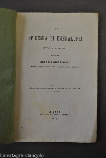 Medicina Oftalmologia Emeralopia Oculistica Occhi Crosoli Carpi Milano 1872