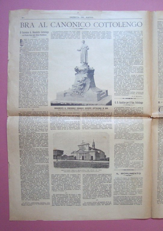 Memoria Canonico Cottolengo Bra Gazzetta del Popolo della Domenica 9/9/1900
