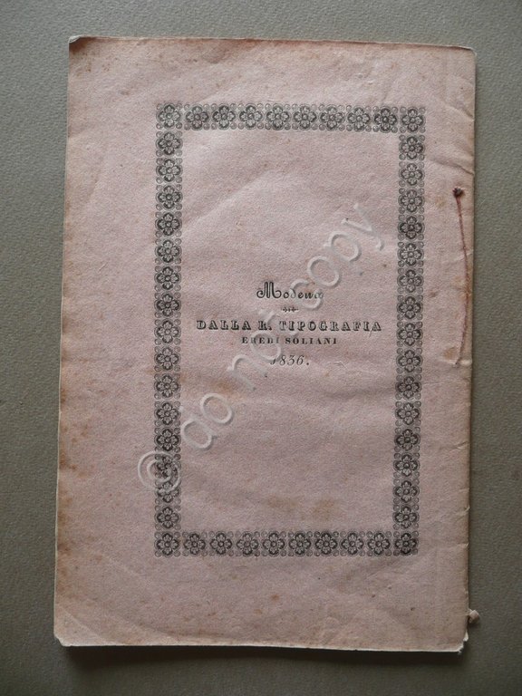 Memoria Storica sul Governo Badia di Nonantola Borromeo Cavazzoni Pederzini …