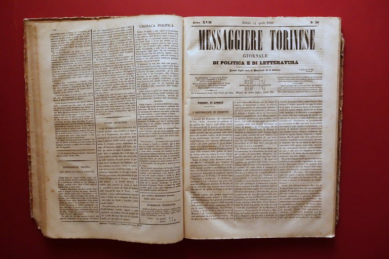 Messaggere Torinese Giornale Anno XVII 1849 104 Numeri Annata Completa