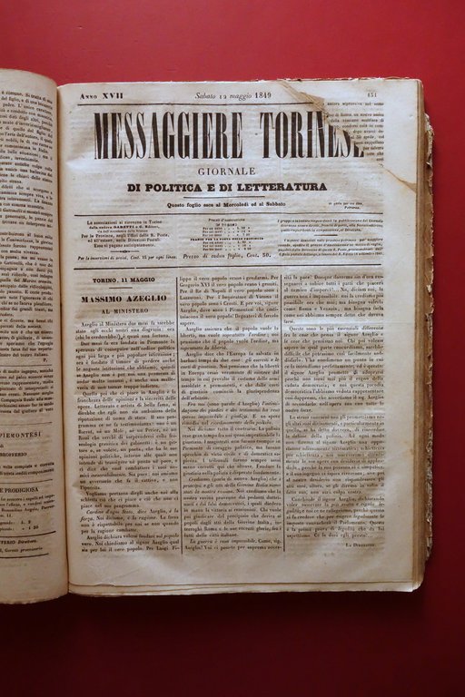Messaggere Torinese Giornale Anno XVII 1849 104 Numeri Annata Completa