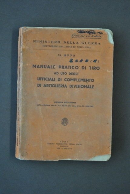 Militaria Manuale Tiro Artiglieria Divisionale Ministero Guerra Roma 1939 | Immagine principale