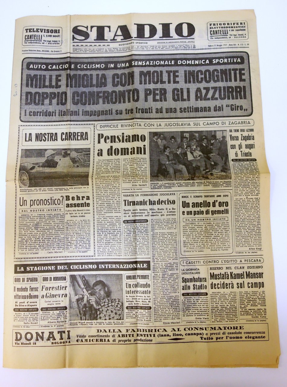 MILLE MIGLIA CON MOLTE INCOGNITE STADIO 11/5/1957 SCOMPLETO