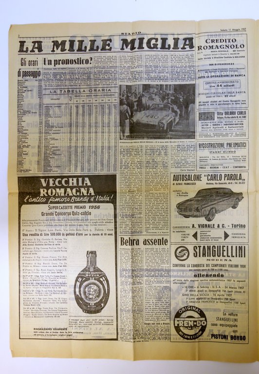 MILLE MIGLIA CON MOLTE INCOGNITE STADIO 11/5/1957 SCOMPLETO