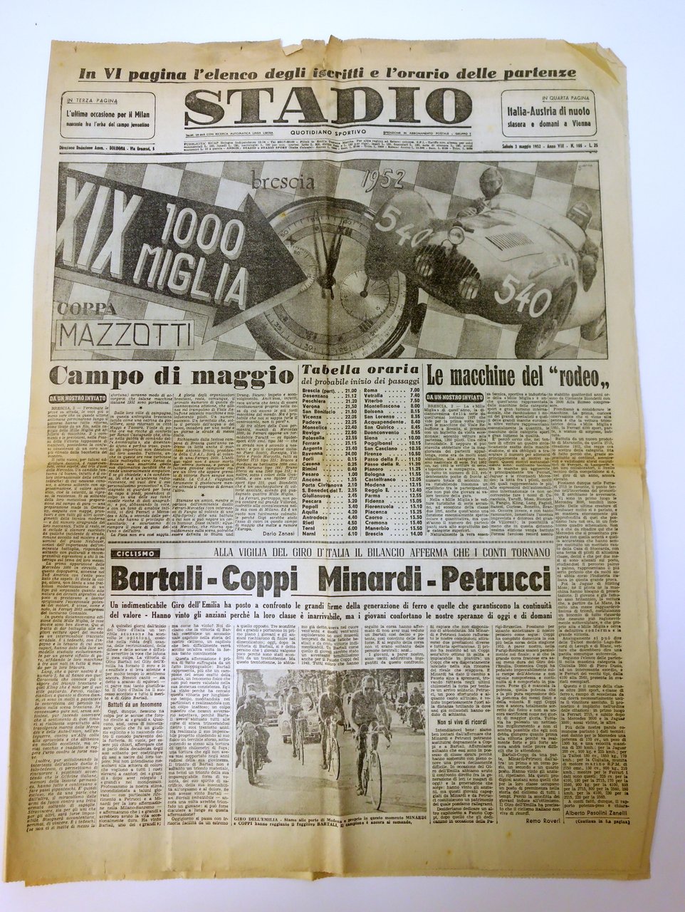MILLE MIGLIA XIX 1952 PARTENZA BRESCIA COPPI BARTALI STADIO 3/5/1952 …
