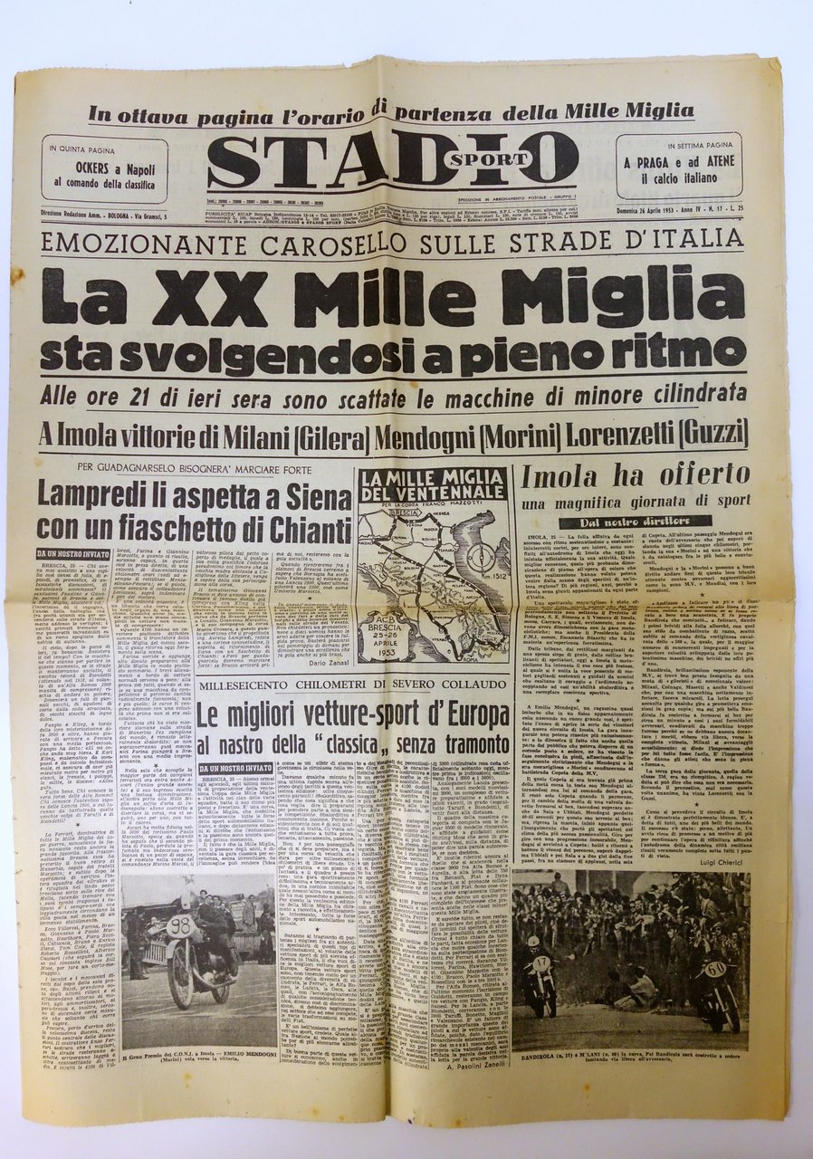 MILLE MIGLIA XX 1953 IMOLA STADIO 26/4/1953 COMPLETO