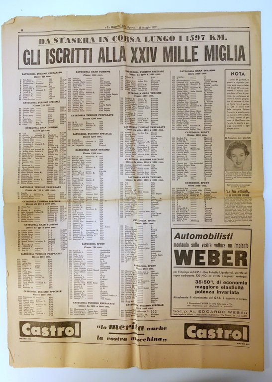 MILLE MIGLIA XXIV 1957 GAZZETTA DELLO SPORT NUMERO SPECIALE 11/5/1957 …