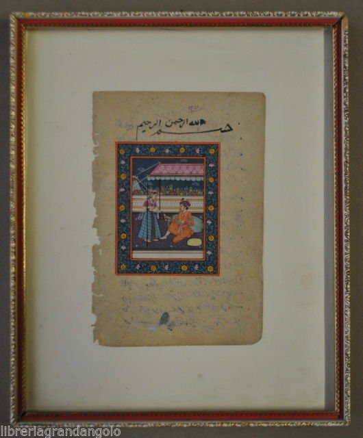Miniatura Persiana Originale Scena Vita Colori Vegetali met‡ Secolo XVIII