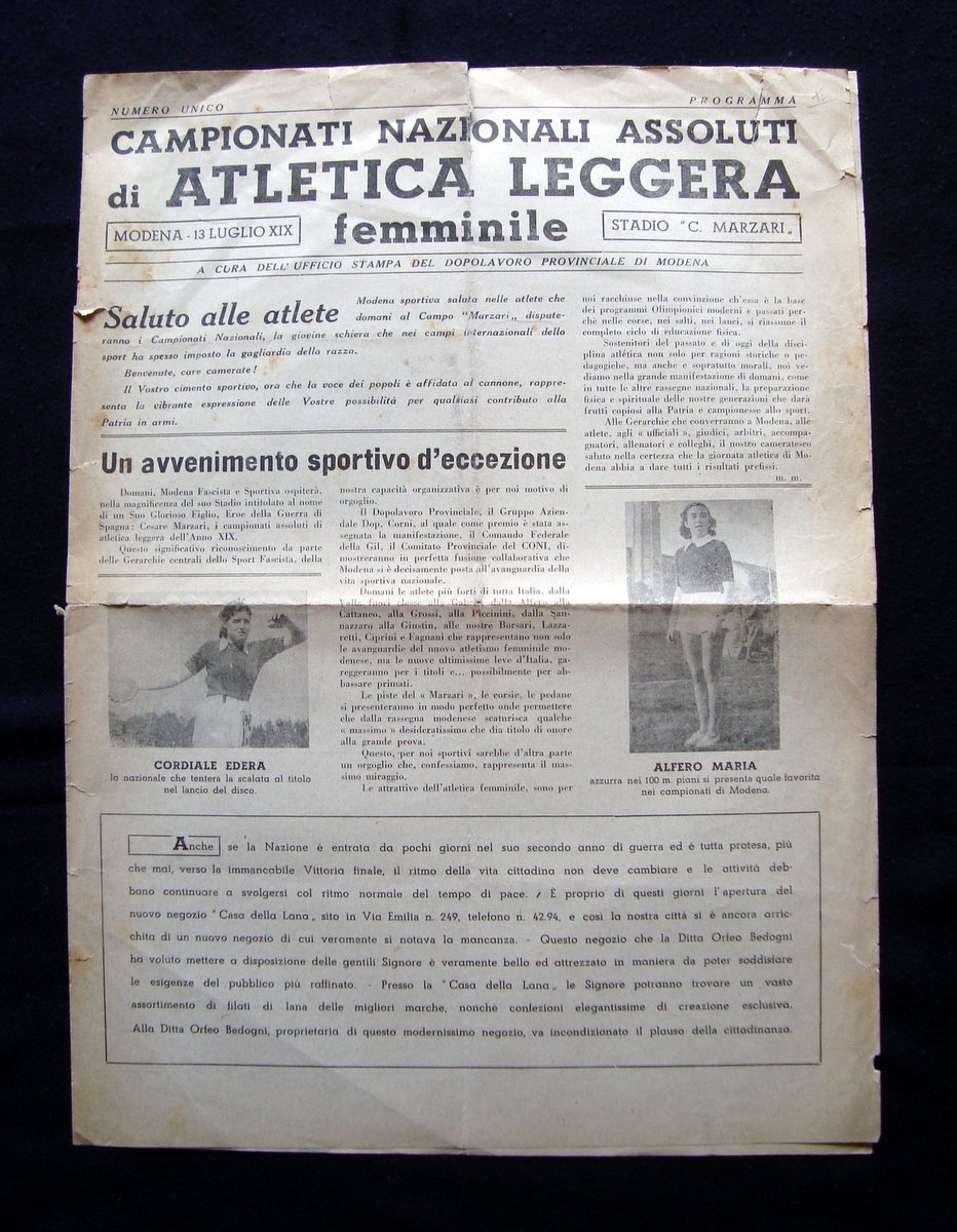 Modena Campionati Nazionali Assoluti Atletica Leggera Femminile Numero Unico '41 | Immagine principale