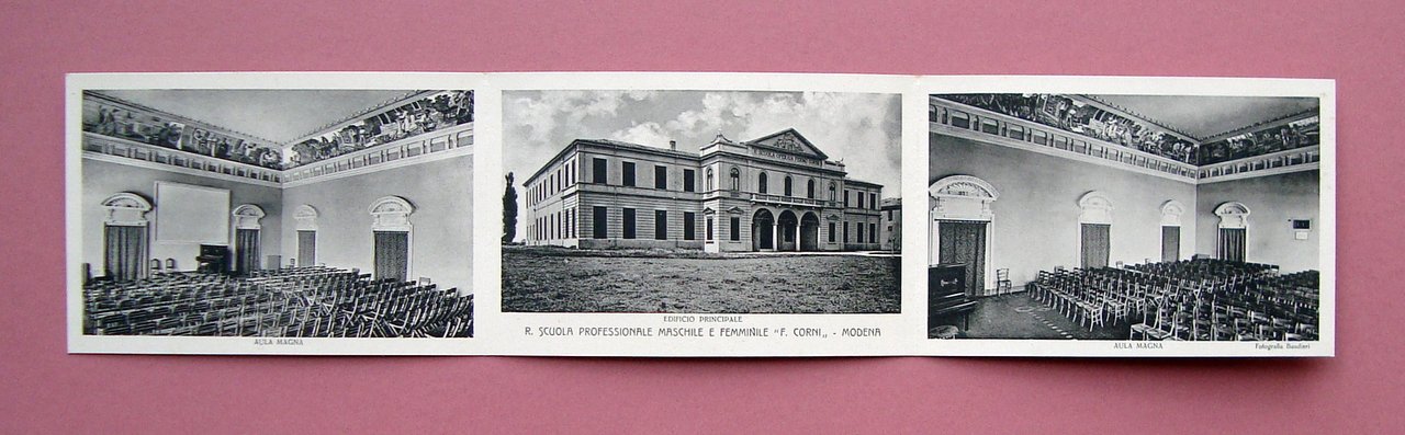 Modena Cartolina originale tripla Non Viaggiata Scuola \Corni" Modena "