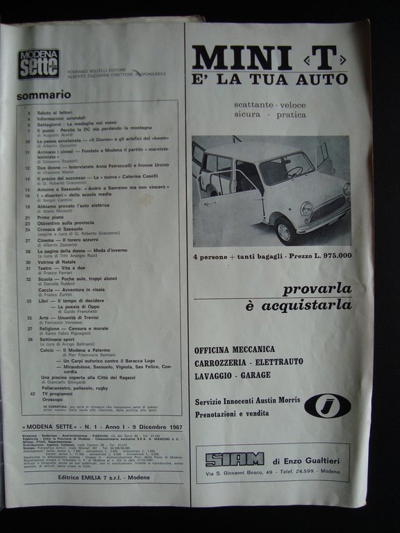 Modena Sette Giorni settmanale Anno 1 n 1 9 dicembre …