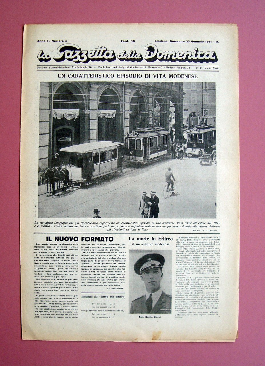 Modena Ultimo tram a cavalli Vettura Elettrica 1931 Gazzetta della …