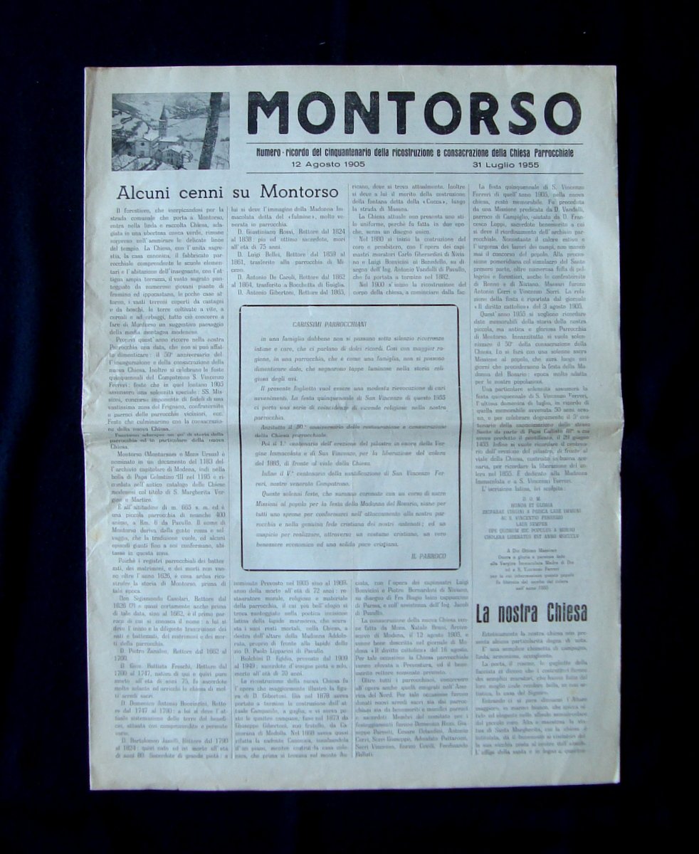 Montorso Modena Numero ricordo ricostruzione Chiesa Parrochiale storia campane | Immagine principale