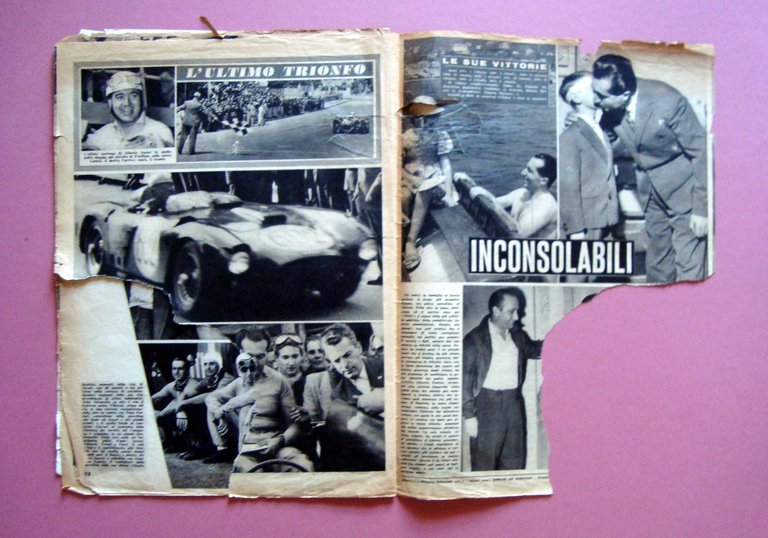 Morte Ascari Miscellanea fogli di giornali Copertine Fangio Le Mans …
