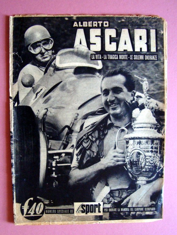 Morte Ascari Miscellanea fogli di giornali Copertine Fangio Le Mans …