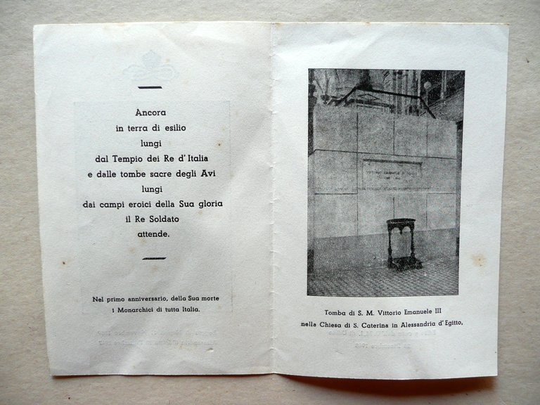 Mortino Vittorio Emanuele III 28/12/1947 Alessandria Egitto 1∞Anniversario Morte | Immagine Gallery 2