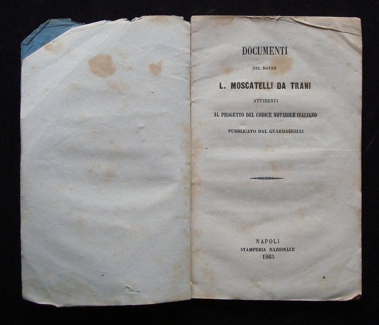 MOSCATELLI DA TRANI PROGETTO CODICE NOTARILE STAMPERIA NAZIONALE 1865