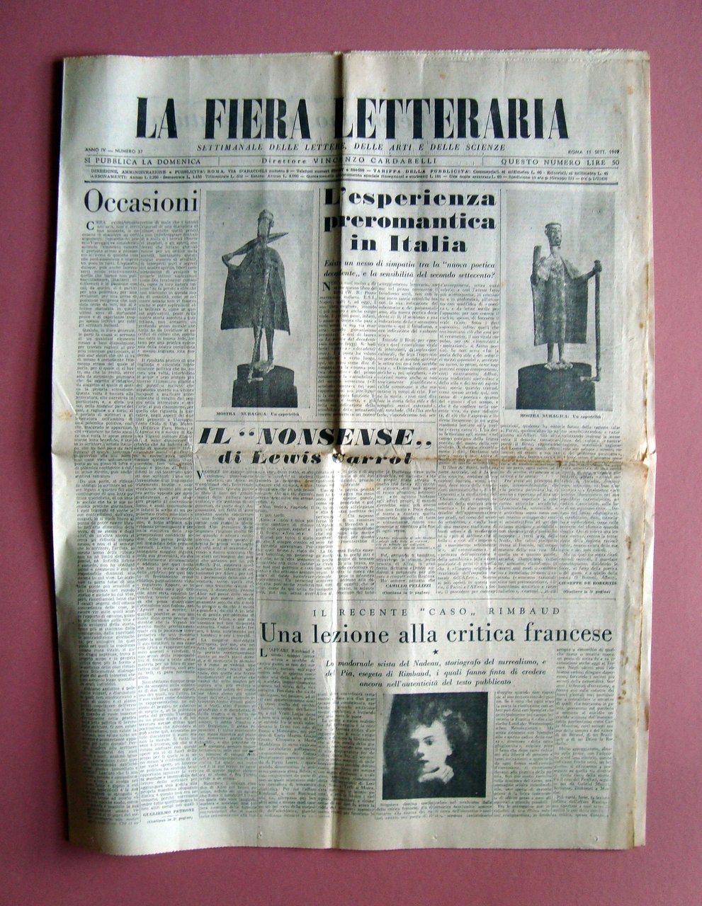 Mostra Nuragica Venezia La Fiera Letteraria Anno IV N.37 11/09/49