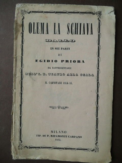 Musica Ballo Olema la Schiava E. Priora 1854 Coreografo Teatro … | Immagine principale